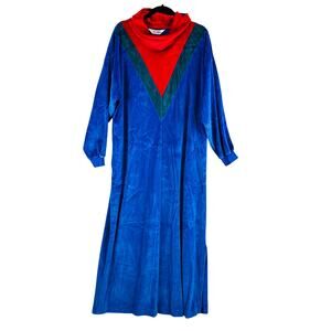 Vintage Shadowline Womans Sz Large Housecoat Robe Full Zip Blue Green Red
